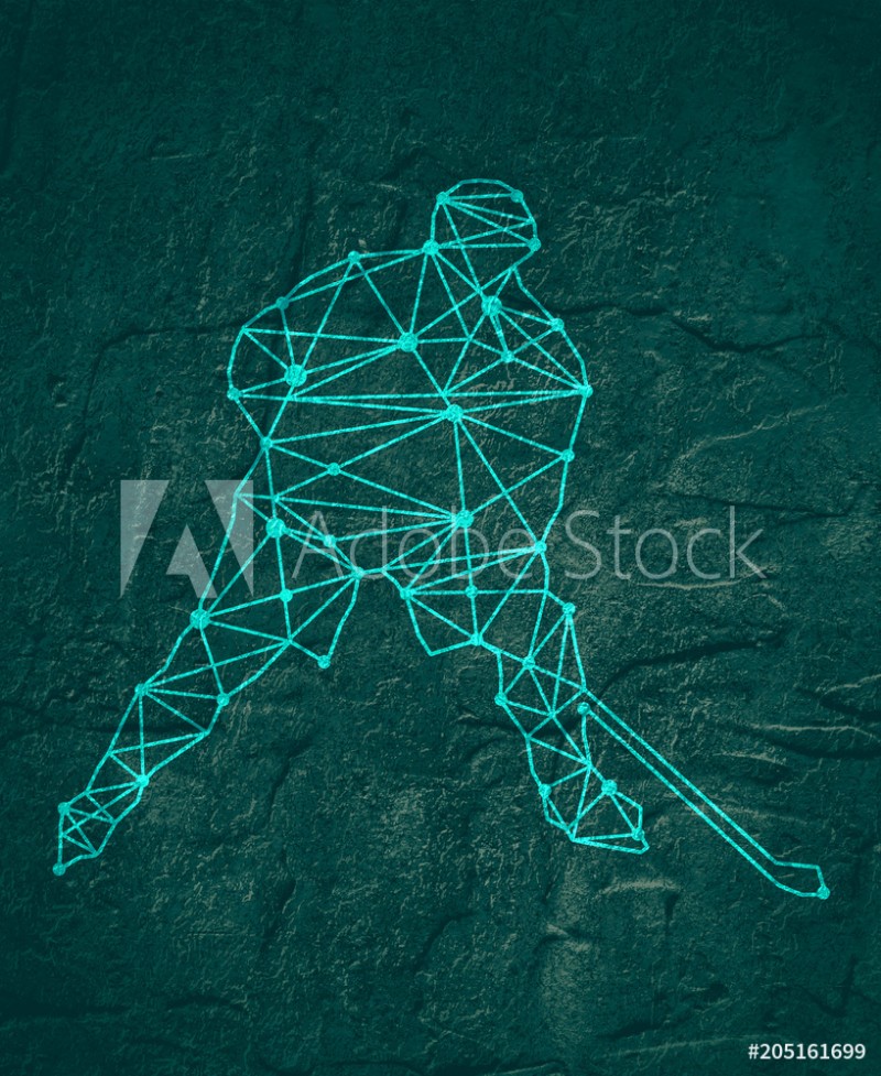 Afbeeldingen van Professional hockey player Cutout silhouette textured by lines and dots pattern